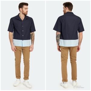 Barena Navy Blue Colorblock Button Up Shirt Camicia Levante BAgio NWT